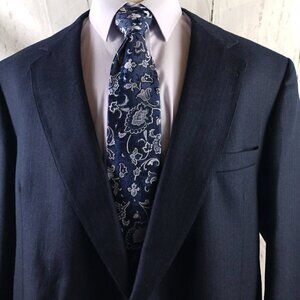 Michael J Daniel 48L Wool 2 Button Deep Blue Striped Suit Blazer Jacket